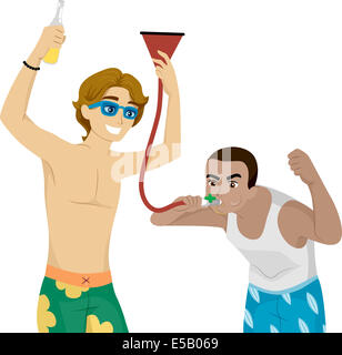 Illustration of Male Teens Fooling Around with a Beer Funnel Stock Photo