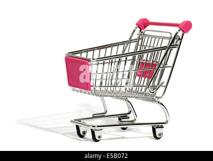 Empty supermarket shopping cart on white conceptual of retail, consumerism, commerce and e-commerce Stock Photo