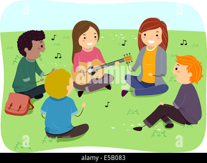 Illustration of a Group of Teens Singing Stock Photo