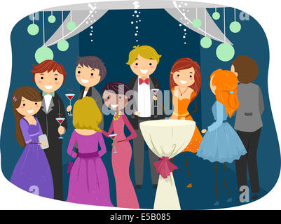 Illustration Featuring Teens Dressed Sharply for Prom Night Stock Photo