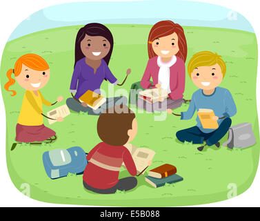 Illustration of Teenagers Having a Discussion in the Park Stock Photo