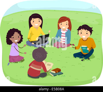 Illustration of Teens Having a Discussion in the Park Stock Photo