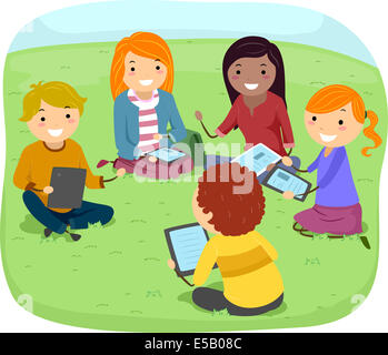 Illustration of Teens Having a Discussion in the Park Stock Photo