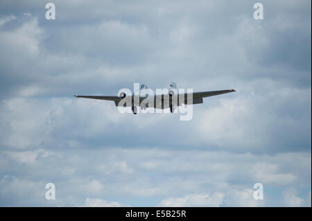 English Electric Canberra XH134 of Mid Air Squadron arrives at the Farnborough International Airshow 2014 Stock Photo