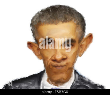 Caricature portrait painting of Barack Obama on a white background Stock Photo
