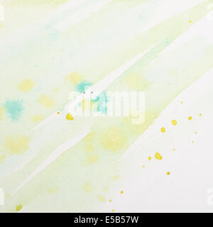 Abstract watercolour painting in green with yellow splash Stock Photo