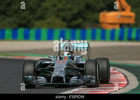 Budapest, Hungary. 26th July, 2014. Hungaroring track qualification day. Lewis Hamilton day ends badly as his Mercedes AMG Petronas F1 W05 catches fire Credit:  Action Plus Sports/Alamy Live News Stock Photo