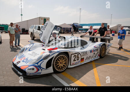 Towcester,Wiltshire, UK. 25th July, 2014. A car being pushed in the pitts at Silverstone. Credit:  Keith Larby/Alamy Live News Stock Photo