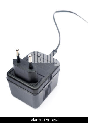 Black european electric power transformer cut out isolated on white background Stock Photo