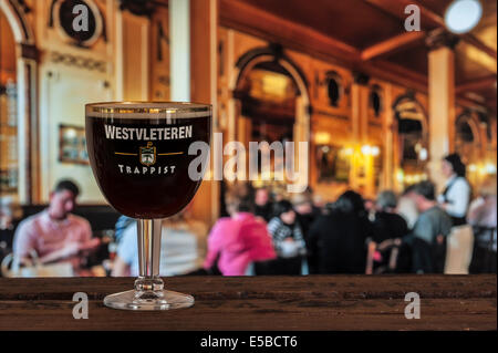 Glass with trappist Westvleteren - best beer in the world, brewed in the Sint-Sixtusabdij / Abbey of Saint Sixtus, Belgium Stock Photo