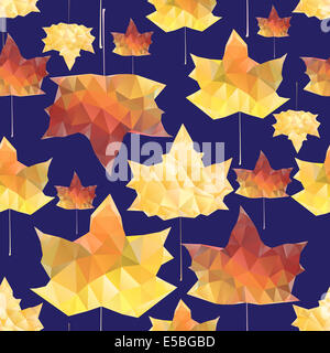 seamless pattern of colorful autumn maple leaves on a dark blue background Stock Photo