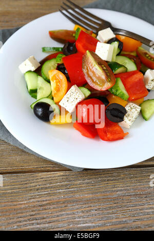 vegetable salad with soft cheese, Greek, food closeup Stock Photo