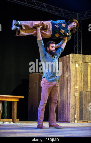 Piedmont, Province Of Turin, Italy. 25th July, 2014. Grugliasco Le Serre Performance 'Timber' By Canadian Company Cirque Alfonse Credit:  Realy Easy Star/Alamy Live News Stock Photo