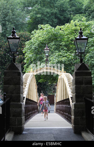 Restored Jubilee Bridge in Matlock Bath which was built in 1887 to mark the Golden Jubilee of Queen Victoria Stock Photo