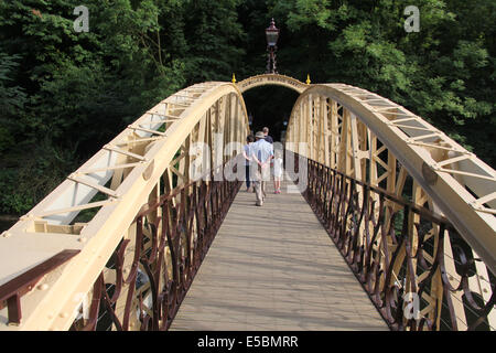 Restored Jubilee Bridge in Matlock Bath which was built in 1887 to mark the Golden Jubilee of Queen Victoria Stock Photo