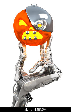 Robotic Halloween pumpkin. Technology 3d illustration Stock Photo