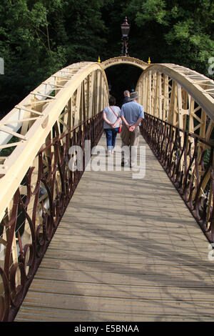 Restored Jubilee Bridge in Matlock Bath which was built in 1887 to mark the Golden Jubilee of Queen Victoria Stock Photo