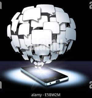 Illustrative image of chat bubbles coming out from smart phone representing social networking Stock Photo