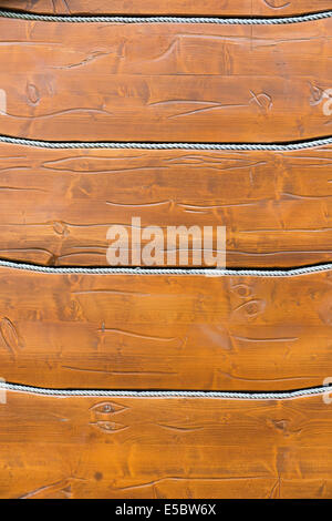wooden background, horizontally positioned boards and rope Stock Photo