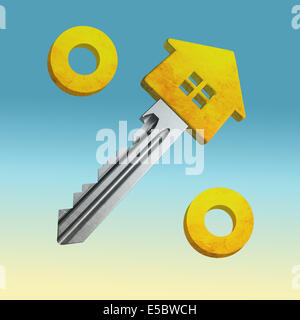 Illustrative image of percentage sign made from house and key representing home loan Stock Photo