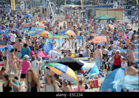 Weymouth beach, Dorset, UK. Crowded Weymouth beach in Dorset, Britain, UK Stock Photo