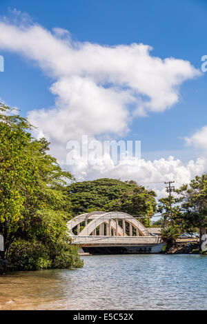 Anahulu bridge in Hale'iwa town Stock Photo