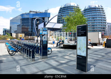 Old Street Roundabout junction of Old Street & City Road adjacent areas referred to as Silicon Roundabout or Tech City Barclays bike hire docking UK Stock Photo