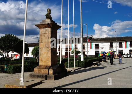 Alonso de Alvarado monument - Plaza de Armas in CHACHAPOYAS . Department of Amazonas .PERU Stock Photo