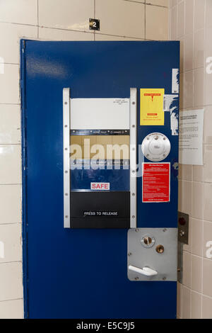 Metropolitan Police prisoner 's cell door in a Police station custody suite / suites / cell / cells in Twickenham. London UK Stock Photo