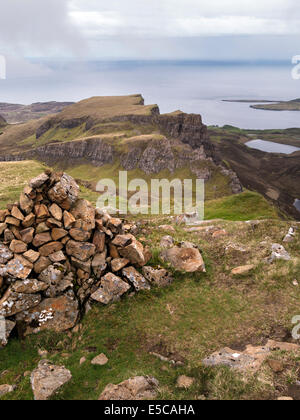 Summit cairn of Meall na Suiramach and Trotternish Ridge mountains, Flodigarry, Quiraing, Isle of Skye, Scotland, UK Stock Photo