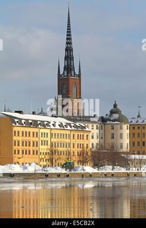 Riddarholm church in winter in Stockholm, Sweden. Stock Photo