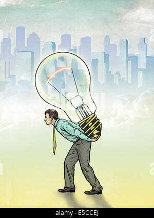 Illustrative image of businessman carrying light bulb representing innovation Stock Photo