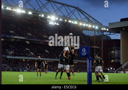 Ibrox Stadium, Glasgow, Scotland, UK. 27th July, 2014. New Zealand versus South Africa in the gold match. Rugby Sevens at Ibrox Stadium. Glasgow Commonwealth Games 2014. Credit:  Action Plus Sports/Alamy Live News Stock Photo