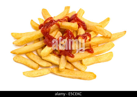 Fries, French Fries wih Ketchup Catsup Sauce Stock Photo
