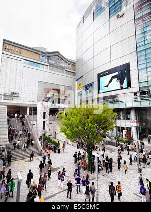 Lumine shopping centre and JR station exit in Shunjuku, Tokyo, Japan 2014 Stock Photo
