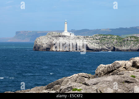 Lighthouse at the Mouro Island in Santander, Cantabria, Spain Stock Photo