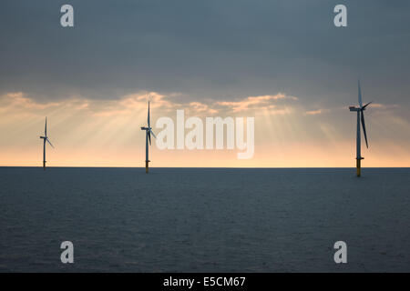 Gwynt y Mor Wind Farm off the coast of North Wales during the Construction Phase in 2014. Stock Photo