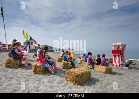 A Punch and Judy Show on the beach. Stock Photo