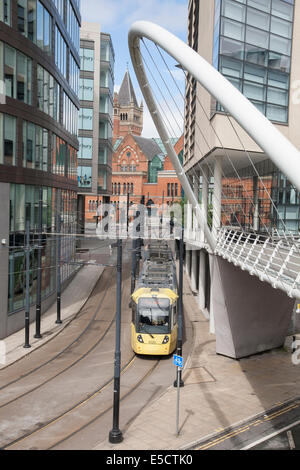 Crown Court and Footbridge outside Piccadilly Railway Station over London Road, Manchester, England, UK Stock Photo