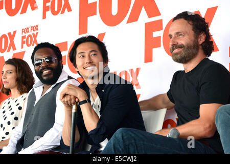 Lauren Cohan, Chad L. Coleman, Steven Yeun and Andrew Lincoln attend the FOX Press Breakfast press conference of the series 'The Walking Dead' on July 25, 2014 at the roof lounge of the Andaz Hotel in San Diego during the San Diego Comic-Con International. Stock Photo