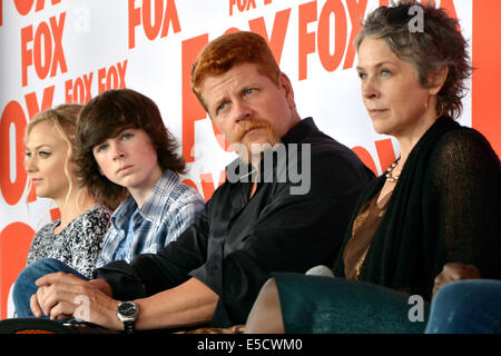 Emily Kinney, Chandler Riggs, Michael Cudlitz and Melissa McBride attend the FOX Press Breakfast press conference of the series 'The Walking Dead' on July 25, 2014 at the roof lounge of the Andaz Hotel in San Diego during the San Diego Comic-Con International. Stock Photo