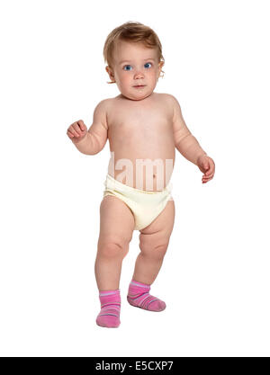 Blonde baby girl standing on patio holding broom Stock Photo - Alamy