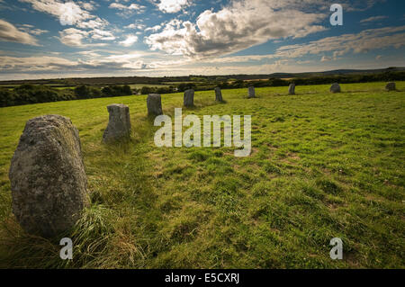 The Merry Maidens Late Neolithic stone circle, Cornwall, UK Stock Photo