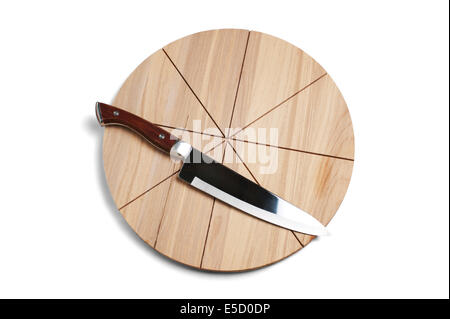 Pizza cutting board and knife isolated on a white background Stock Photo