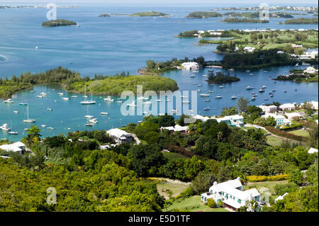 Arial view of Jews Bay, from the top of the Gibbs' Hill Lighthouse, Bermuda. Stock Photo