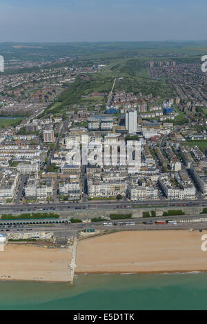 An aerial view looking from the coast to the Kemptown area of Brighton, East Sussex, UK. Stock Photo