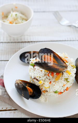 classic risotto with seafood, food closeup Stock Photo