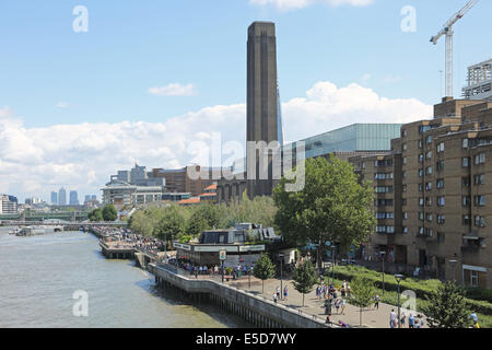 The Tate Modern art gallery in London viewed from Blackfriars Station showing the River Thames, the South Bank and Canary Wharf Stock Photo