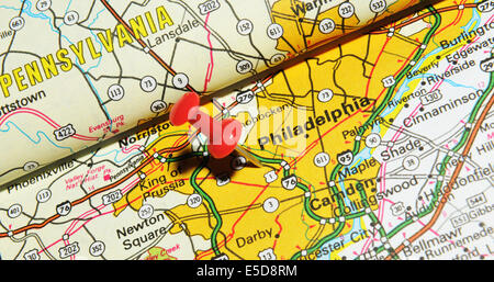 Philadelphia on US map Stock Photo