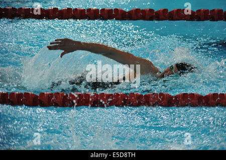 Glasgow, Scotland, UK. 28th July, 2014. Lauren Boyle (NZL) swimming hard during the 800m freestyle on day five of the XX Commonwealth Games in Glasgow at Tollcross International Swimming Centre. Boyle took silver in a very close finish. Credit:  Michael Preston/Alamy Live News Stock Photo